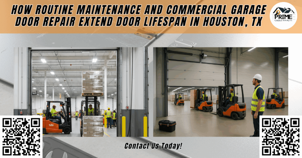 How Routine Maintenance and Commercial Garage Door Repair Extend Door Lifespan in Houston, TX 1 How Routine Maintenance and Commercial Garage Door Repair Extend Door Lifespan in Houston, TX - Prime Garage Door Co.